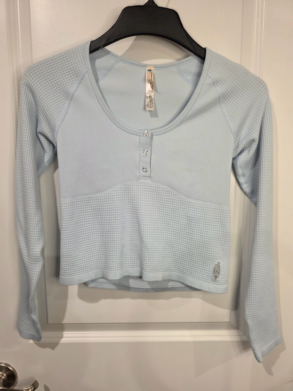 Light Blue Womens Long-Sleeve Henley Top